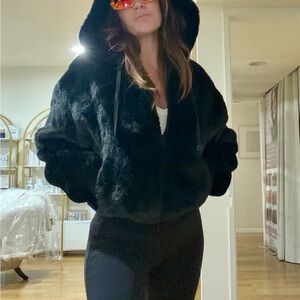 Women's Black Faux Fur Hooded Jacket